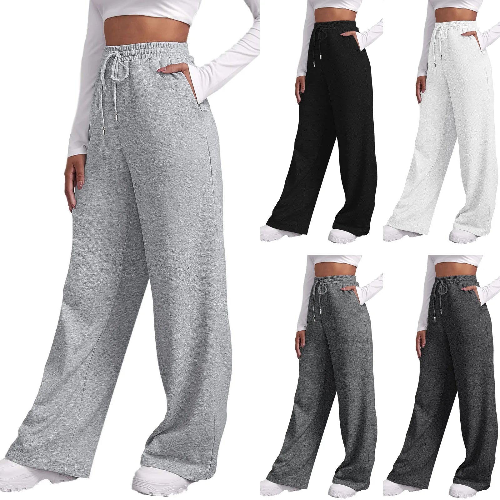 Wide Leg Pants for Women’S Fleece Lined Sweatpants Straight Pants Bottom All-Math Plain Fitness Joggers Pants Travel Basic