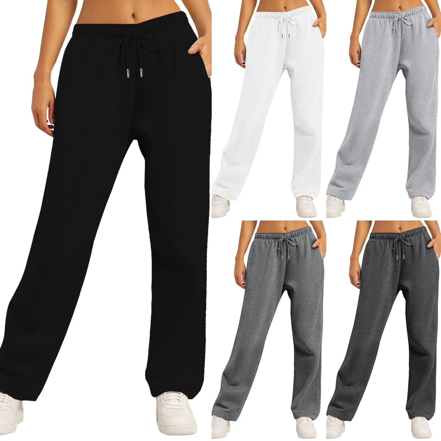 Wide Leg Pants for Women’S Fleece Lined Sweatpants Straight Pants Bottom All-Math Plain Fitness Joggers Pants Travel Basic